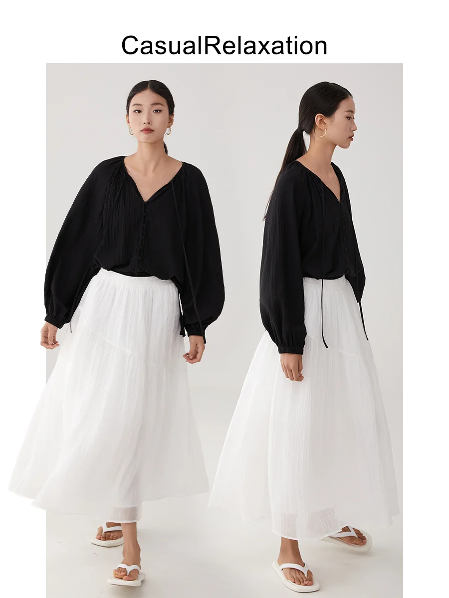 

Асимметричная шелковая креповая юбка Ele для женщин: новая длинная юбка белого цвета для весны, лета и осени, повседневная одежда