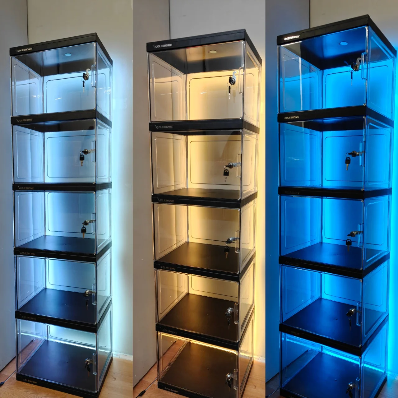 

New Led Illuminated Acrylic Transparent Display Cabinet Commodity Shelf Lliving Room Multi-layer Storage Box Hot Sale