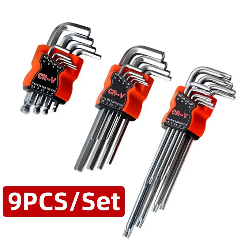 

9PCS/Set L Type Double-End Screwdriver Hex Wrench Set Allen Key Hexagon Flat Ball Torx Star Head Spanner Key Set Hand Tools