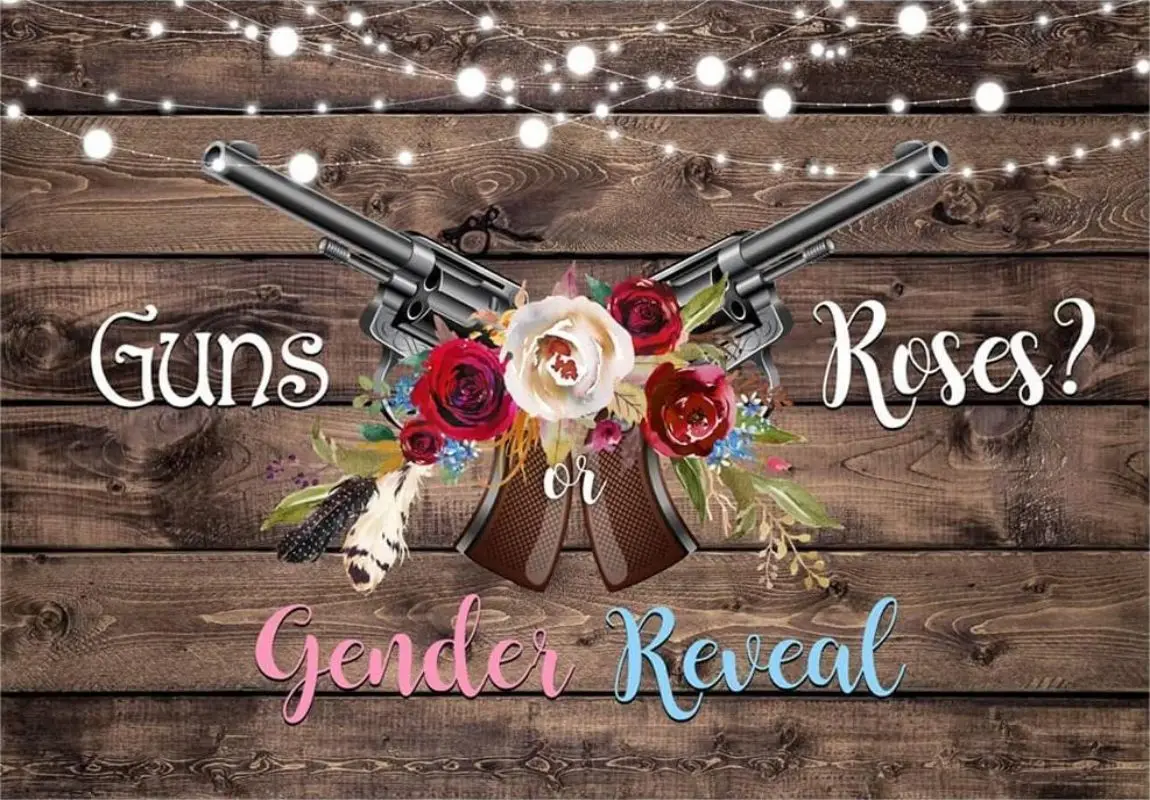 Guns or Roses Gender Reveal Backdrop Wooden Photography Background He or She Boy or Girl Baby Shower Party Banner Decorations