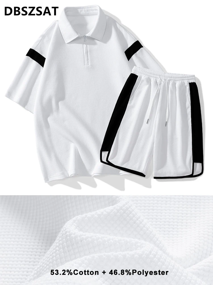

Summer Tracksuit Men Short Sleeve T-shirt+Shorts 2 Piece Set Men Clothing Korean Fashion Sport Loose Casual Cotton Sweat Suits