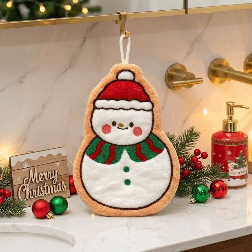 Cleaning Rag Coral Fleece Santa Claus Hand Towel Cartoon Hanging Children's Small Towels Soft Snow Man Wipe Cloth Kitchen