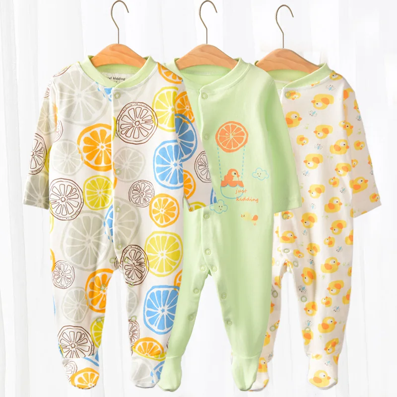 Baby onesie baby long-sleeved climbing clothes Romper Class A cotton printed foot-wrapped children's Romper climbing clothes