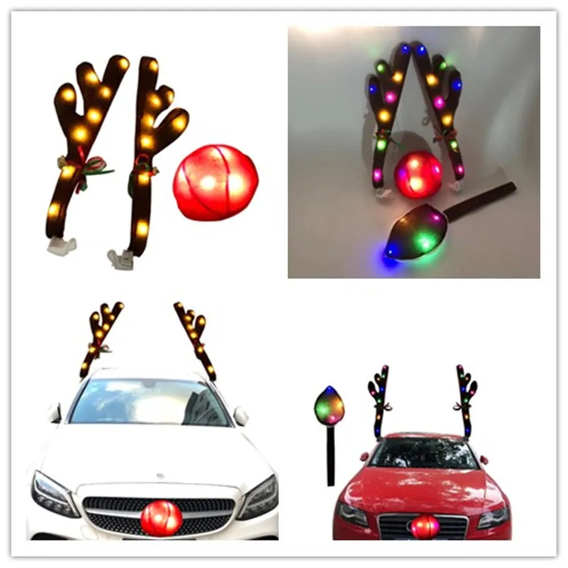 

Car Antlers with LED Light Christmas Festival Reindeer Decoration Elk Antler automotive Decoration Kit Costume set Ornaments