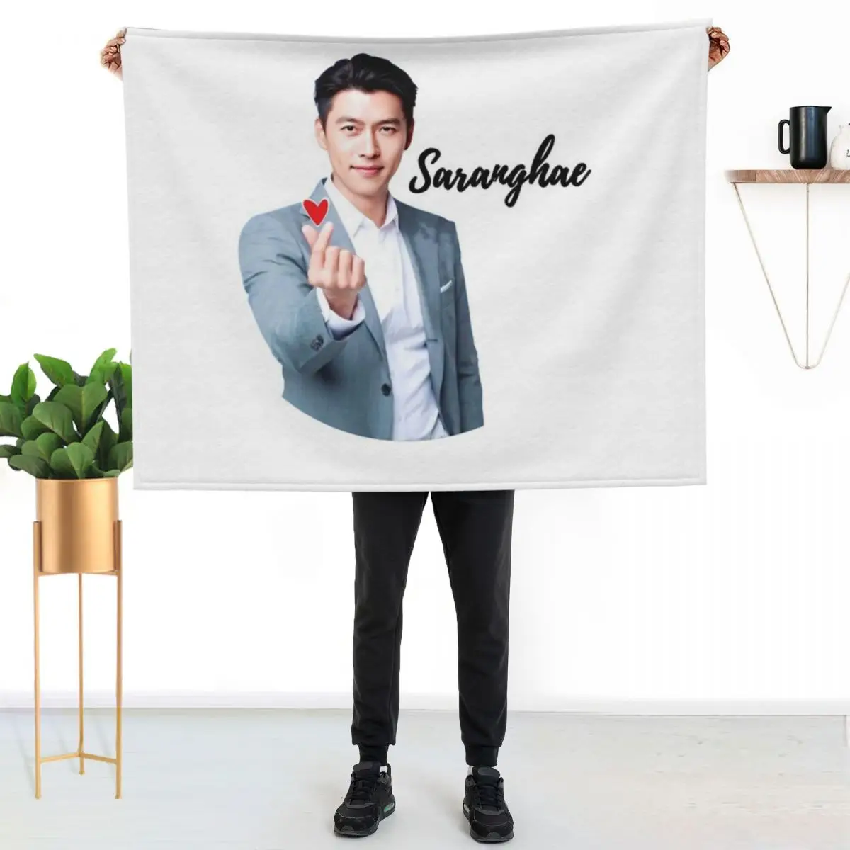 Hyun Bin Saranghae Throw Blanket Personalized Gift Cute Thermal Warm for sofa Decorative Sofa Blankets