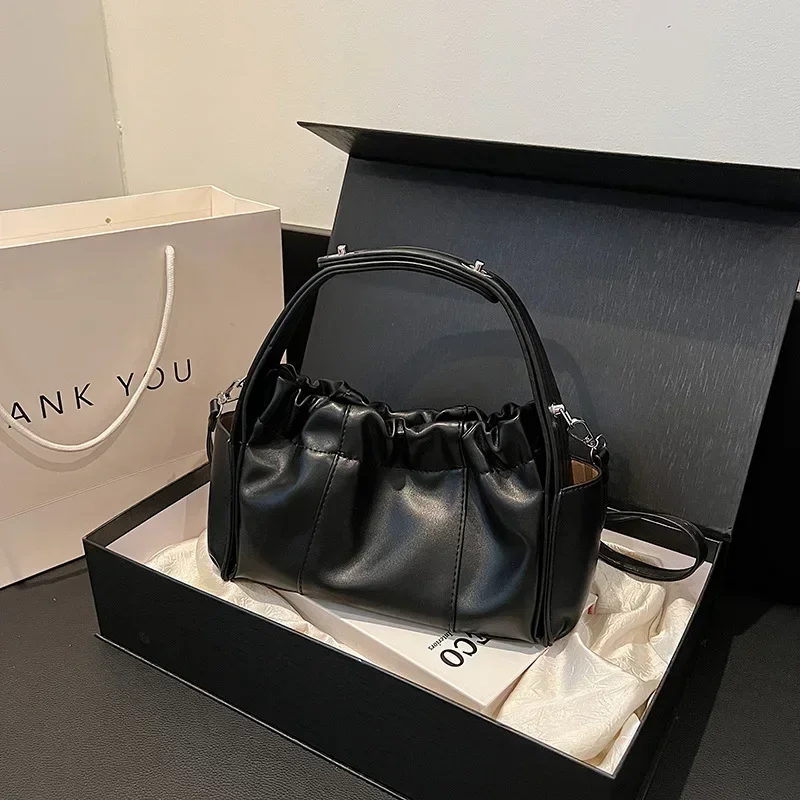 طراز فني قديم! حقيبة دلو أنيقة ذات ثنيات 2025 - حقيبة نسائية كورية كلاسيكية جديدة، محمولة باليد وغير رسمية، كتف ممتاز/كروس #2