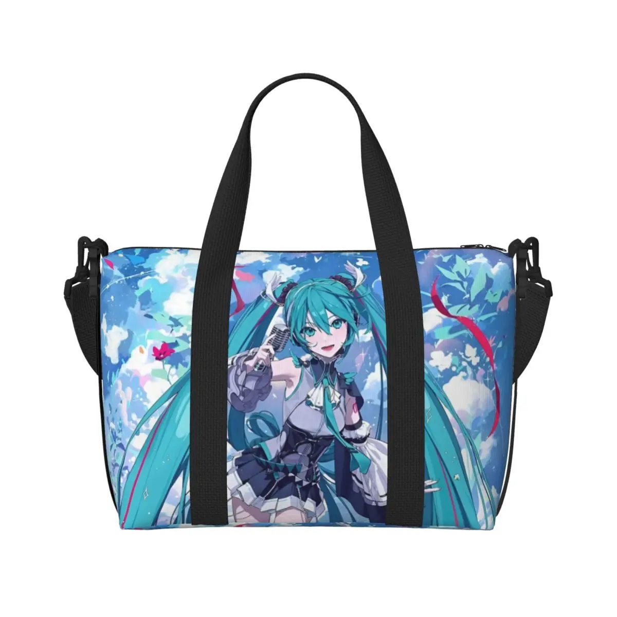 カスタム大型h-hatsunesトートバッグ女性用ミクy2kボーカロイド漫画映画ショルダーショッピングジムビーチトラベルバッグ