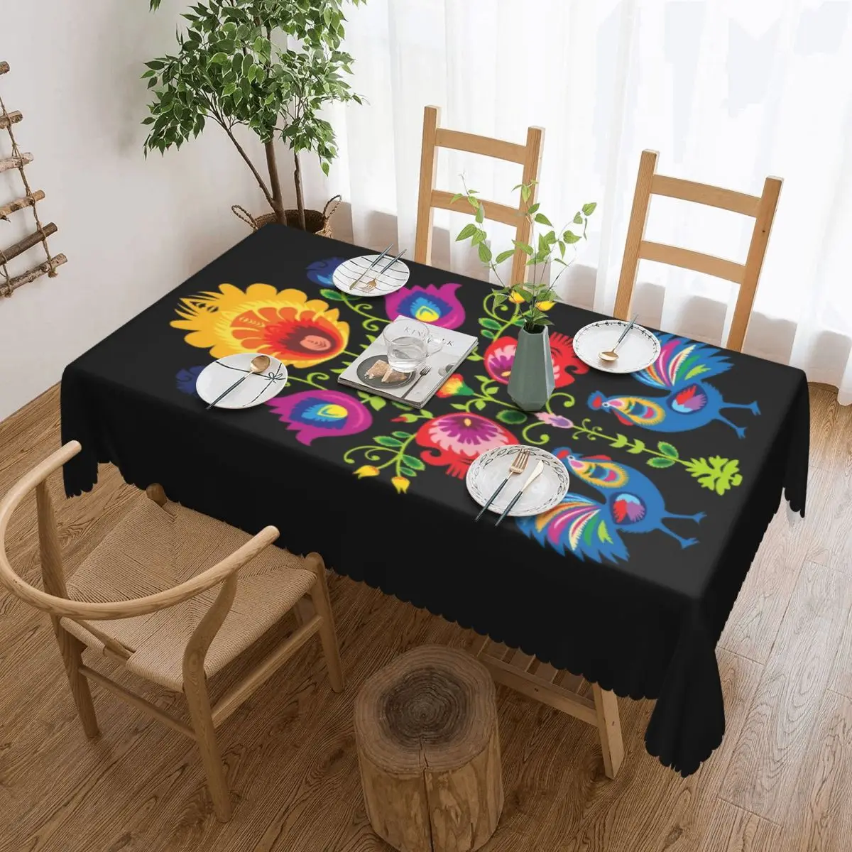 Rectangular Waterproof Oil-Proof Flowers And Roosters Tablecloth Table Covers 40\