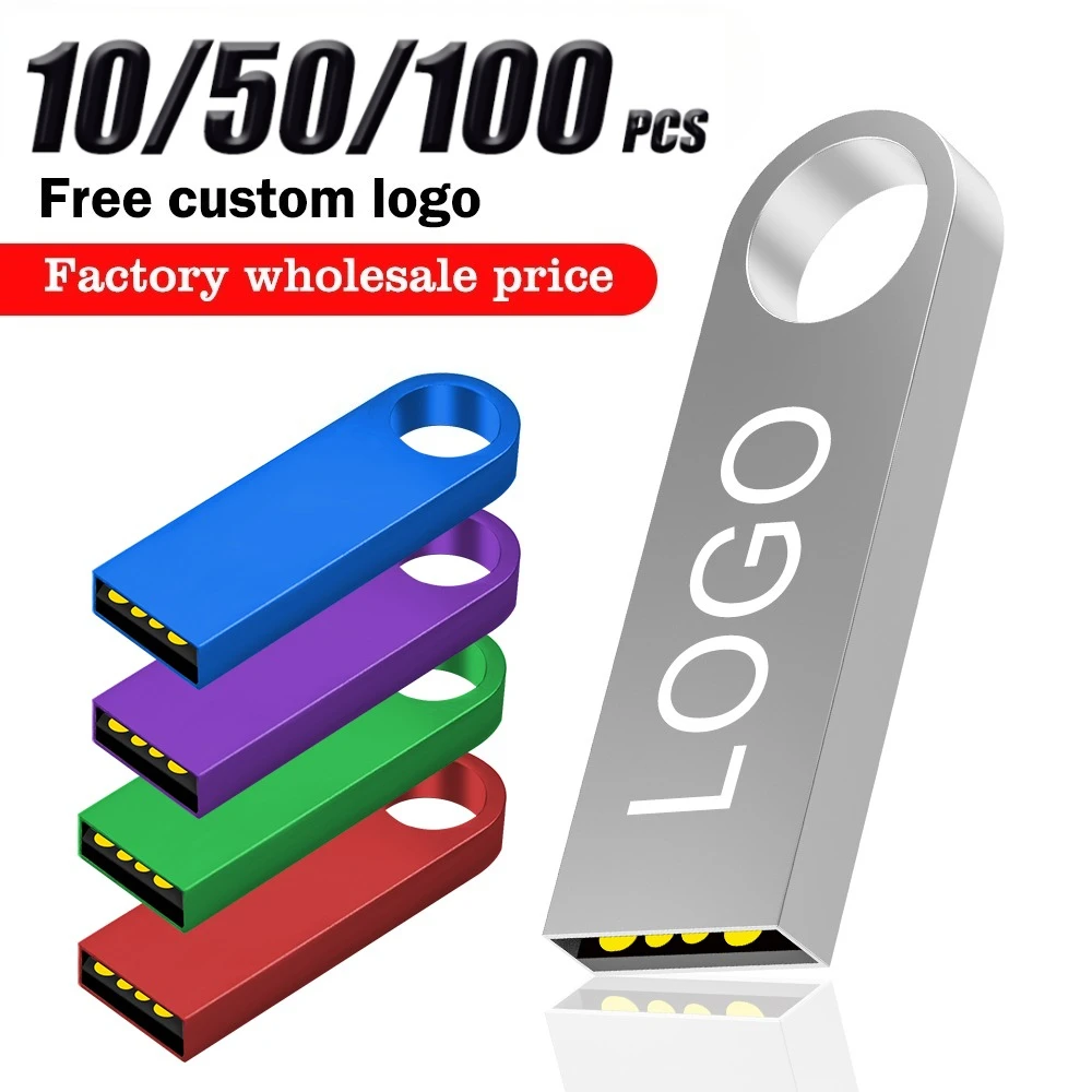 

10/50/100 шт./лот, металлический USB-накопитель с бесплатным логотипом, 64 ГБ, 32 ГБ, 8 ГБ, 4 ГБ, флэш-накопитель, USB-накопитель, 128 МБ, 512 МБ, PenDrive 2,0