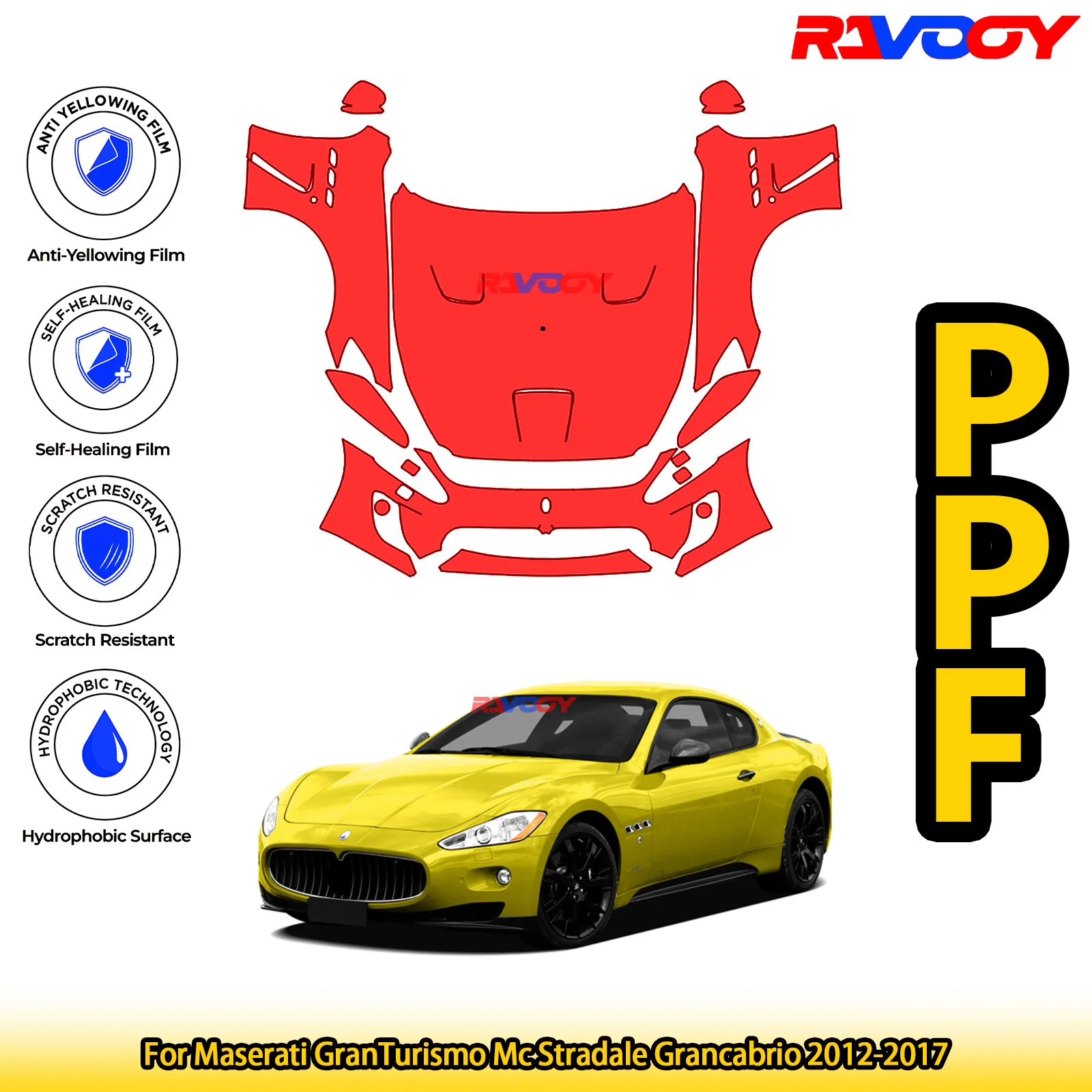 

For Maserati GranTurismo Mc Stradale Grancabrio 2012-2017 Glossy Matte Black Precut front PPF Kit Paint Protection Film