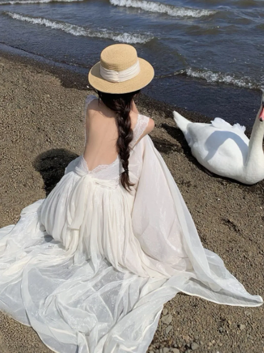 

Beachy Vacation Style Backless Strap Long Dress Design Sensation Beautiful Waist Cinched Fairy Skirt Cotton Summer Dress