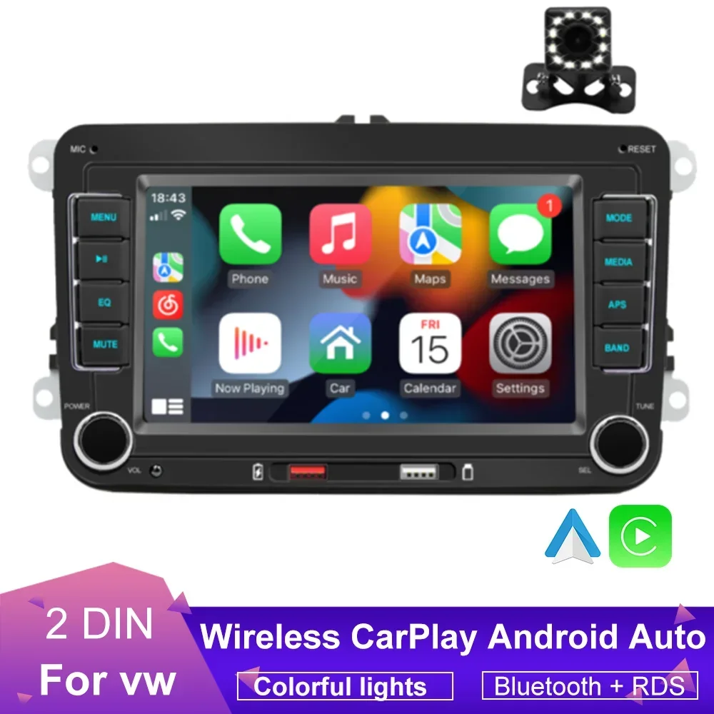 Car Radio 7 Inch Auto Radio Wireless CarPlay Android Auto For VW/Passat/Touran/Caddy /Jetta 2din Car Multimedia Player Bluetooth