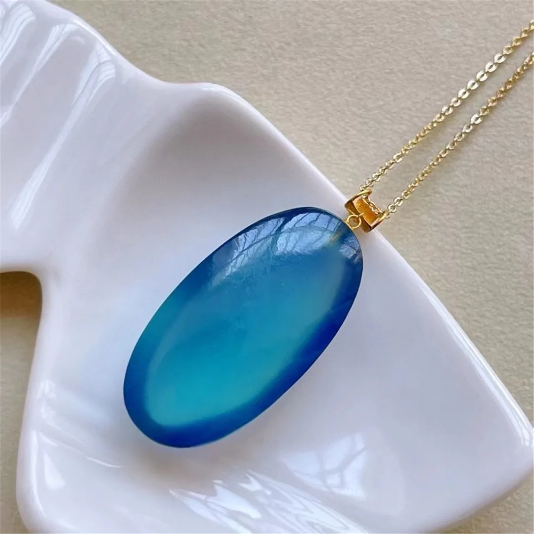 Natural Blue Aquamarine Pendant Necklace 18K Gold For Women Men Lucky Gift Reiki Crystal 33x17x12mm Beads Stone Jewelry AAAAA