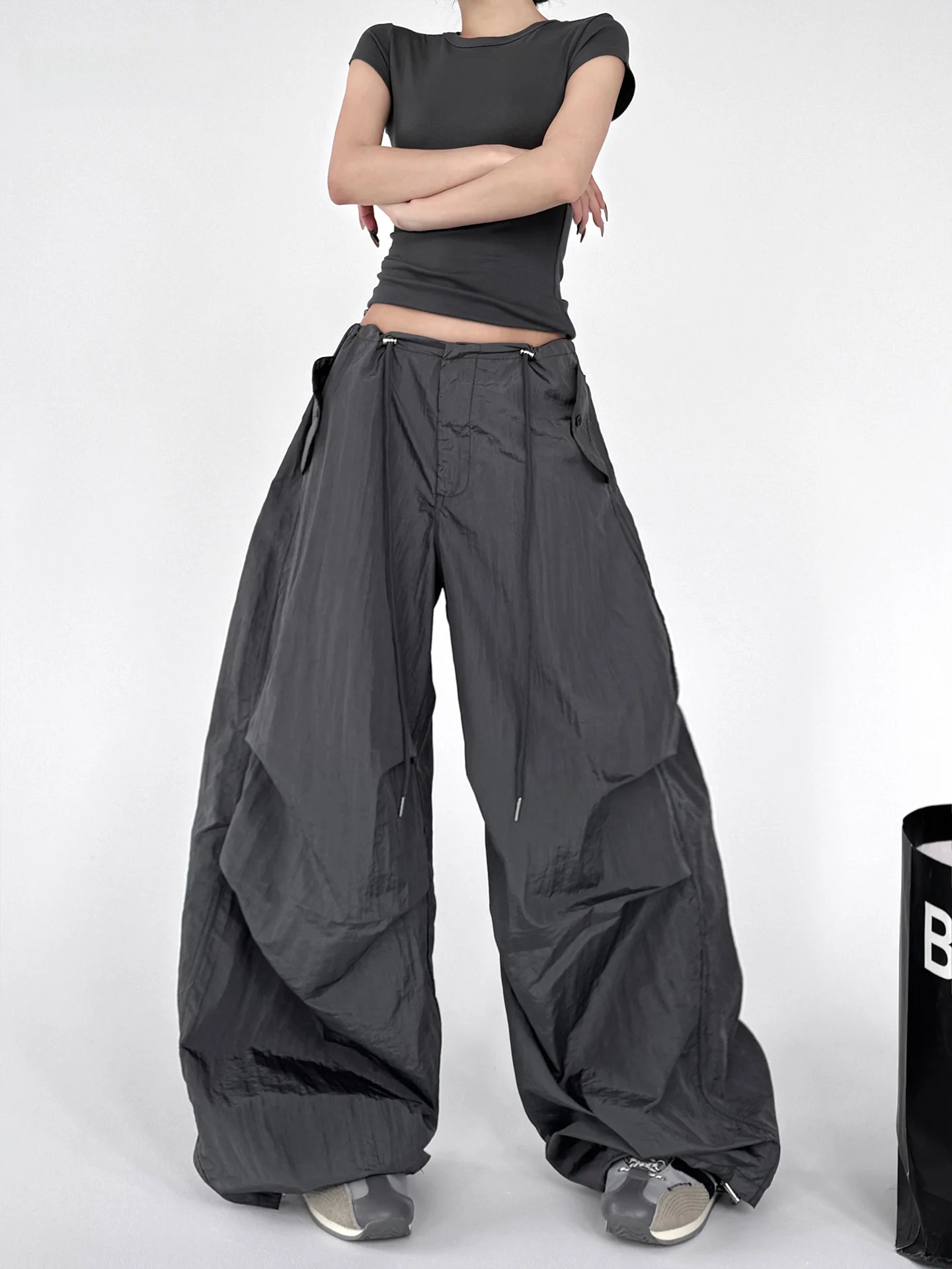 

Spring Autumn New Sle Jazz Wind Wide Leg Pants Women's Lightweight Loose Drapey Paratrooper Casual Unique Long Trousers