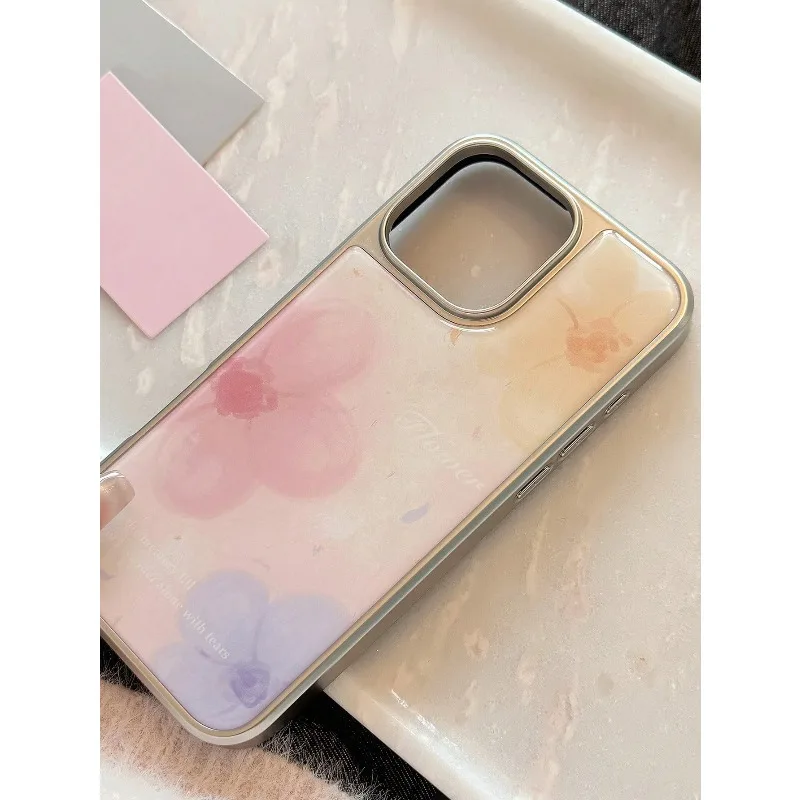 الربيع INS ثلاثي الألوان المائية الأزهار الحلو الطازجة الفنية النفط اللوحة جراب هاتف آيفون XR/11/12/13/14/15/16/17 برو ماكس