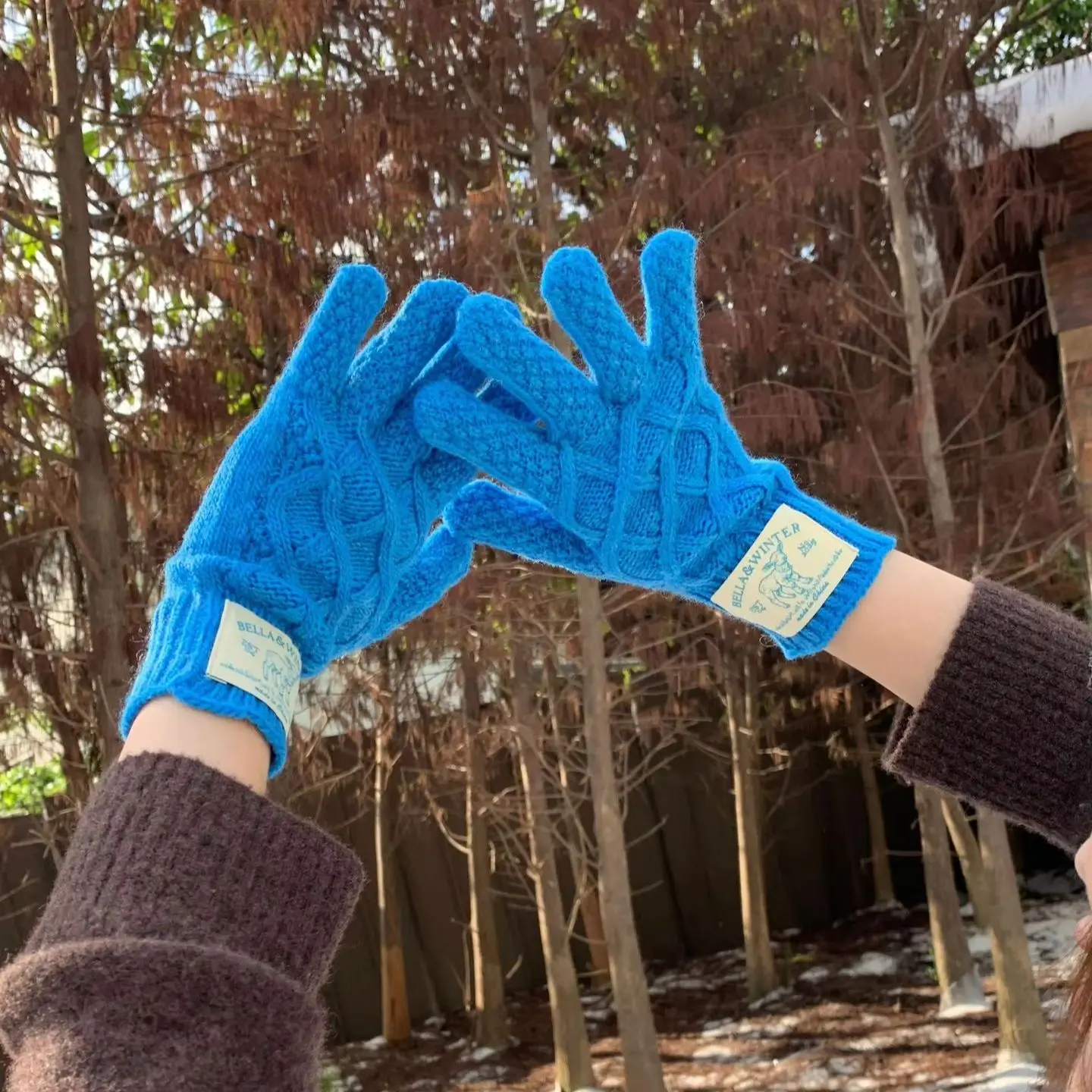 Winter Women's Knit Gloves Retro Ins Style Anti-Freezing Split Finger Warm Cap Cloth Accessories Versatile