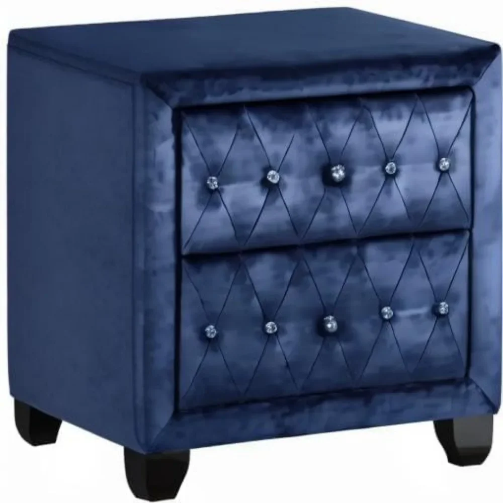 modern,2 Drawer Nightstand, Crystal-Like Button Tufted Fabric Fully Upholstered Night Stand with Two Storage Drawers