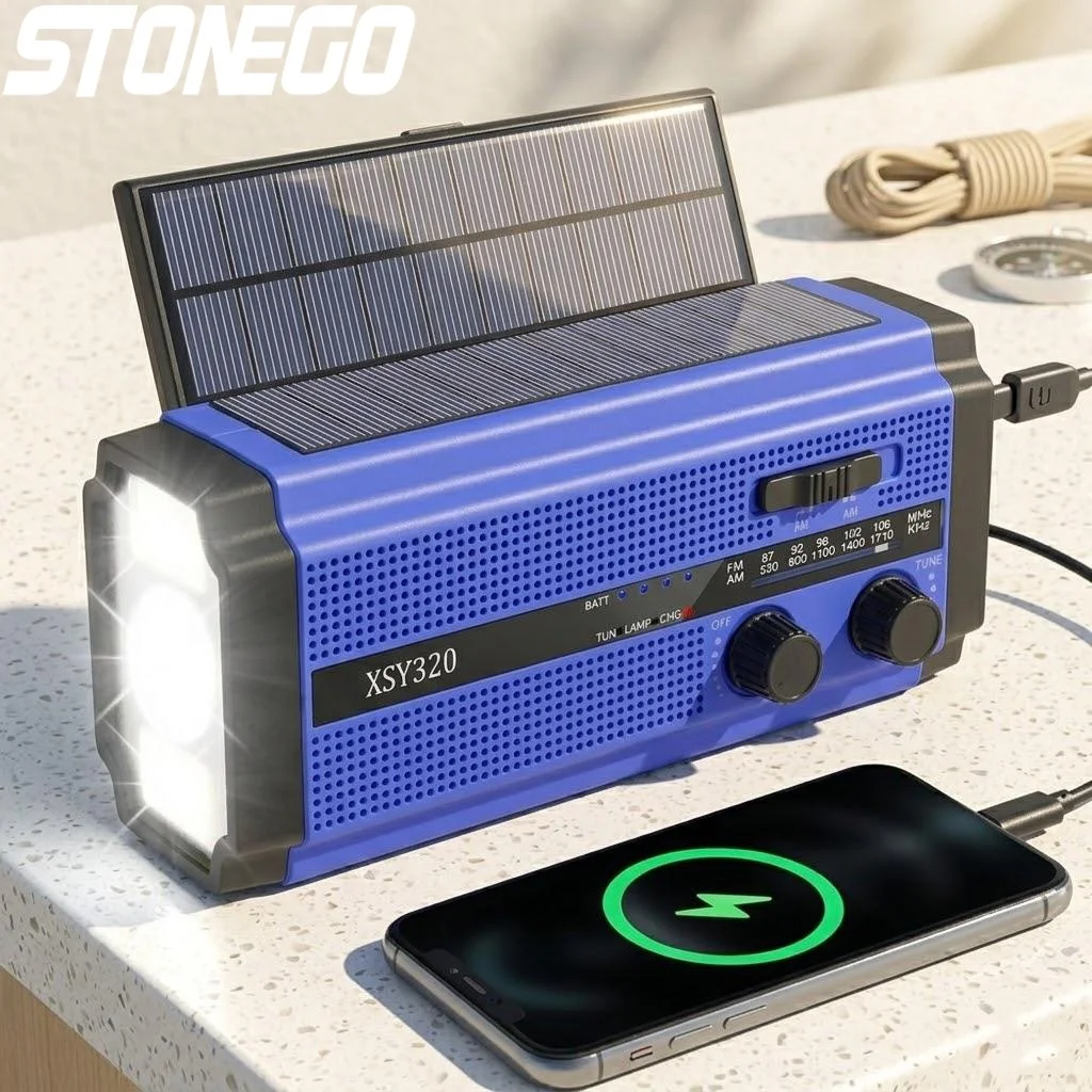 ソーラー緊急ラジオ-ポータブルハンドクランク-5000mah-ダイナモ-ledトーチ-sosアラーム-キャンプ-ハイキング-アウトドア活動用