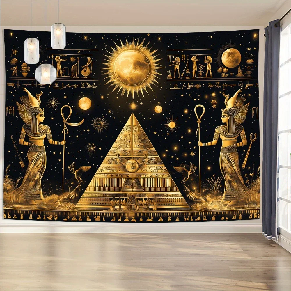 Vintage Egyptian Pyramid Tapestry Calligraphy Art Retro Desert Sunset Scene Wall Hanging Perfect For Living Rooms