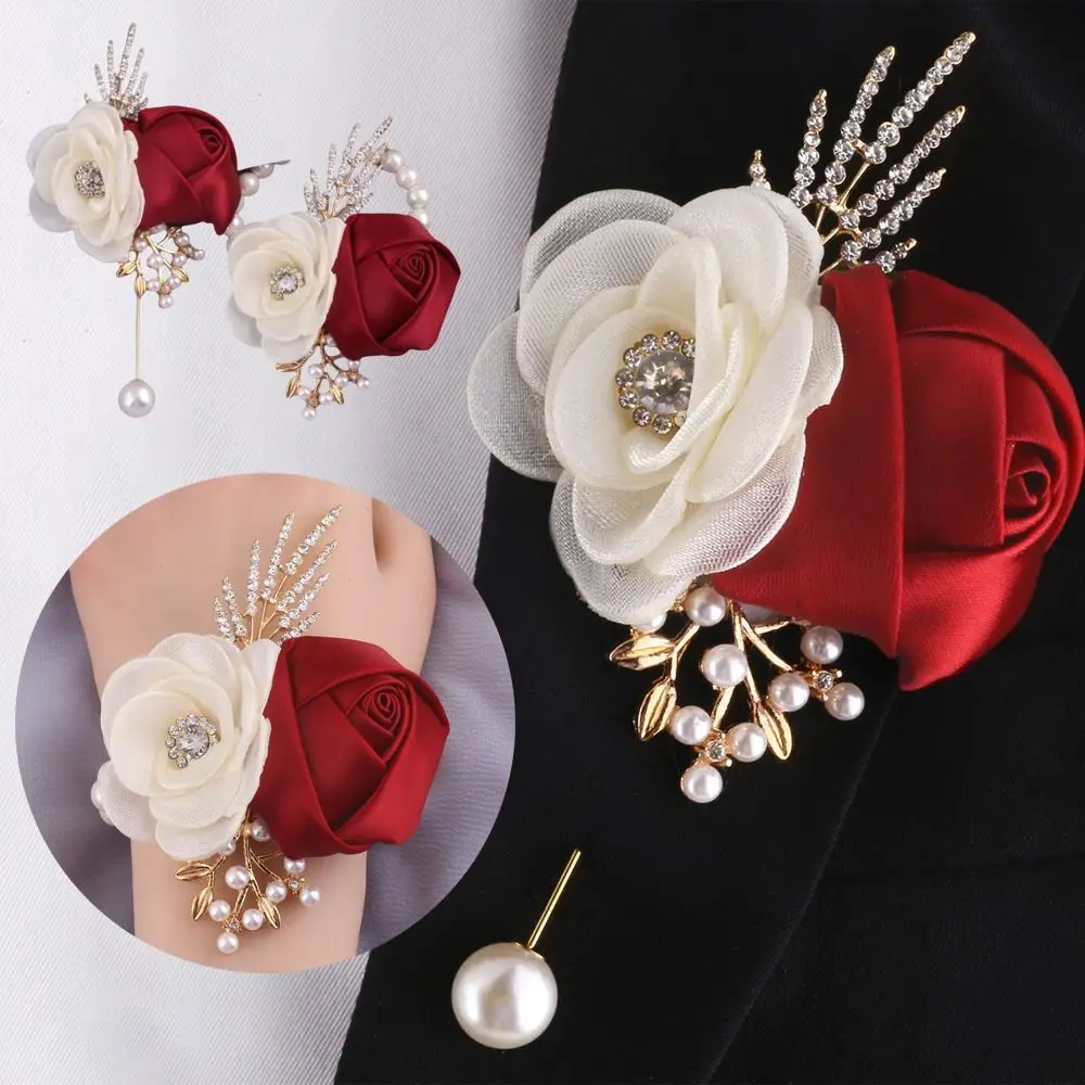 Boutonnière de Marié Élégante, Simple et Haut de Gamme, en Soie Artificielle, Broche de Témoin de Mariage, Accessoire de Costume pour Homme pour Fête