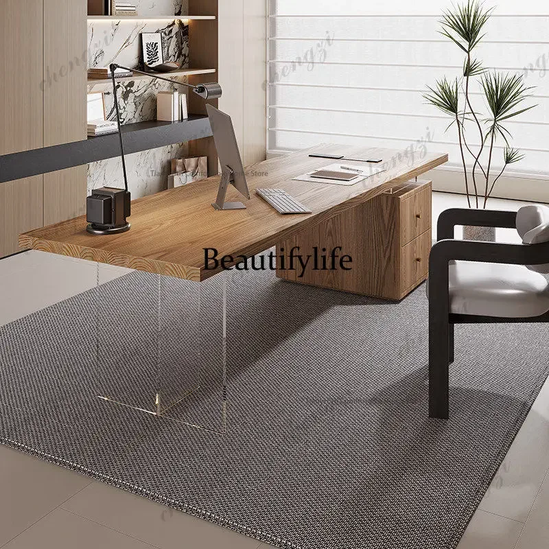 B567 Minimalist Acrylic Transparent Suspension Solid Wood Office Desk Modern Simple Study Desk Creative Office Furniture mesas
