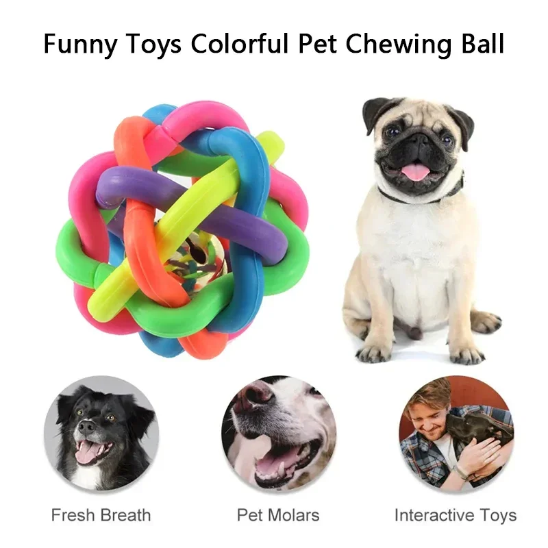 Pet Dog Puppy Cat Colorful Training Chew Ball Pet Products Bell Squeaky Sound Play Toy Dog Ball Bite Play Ball Dog Accessories