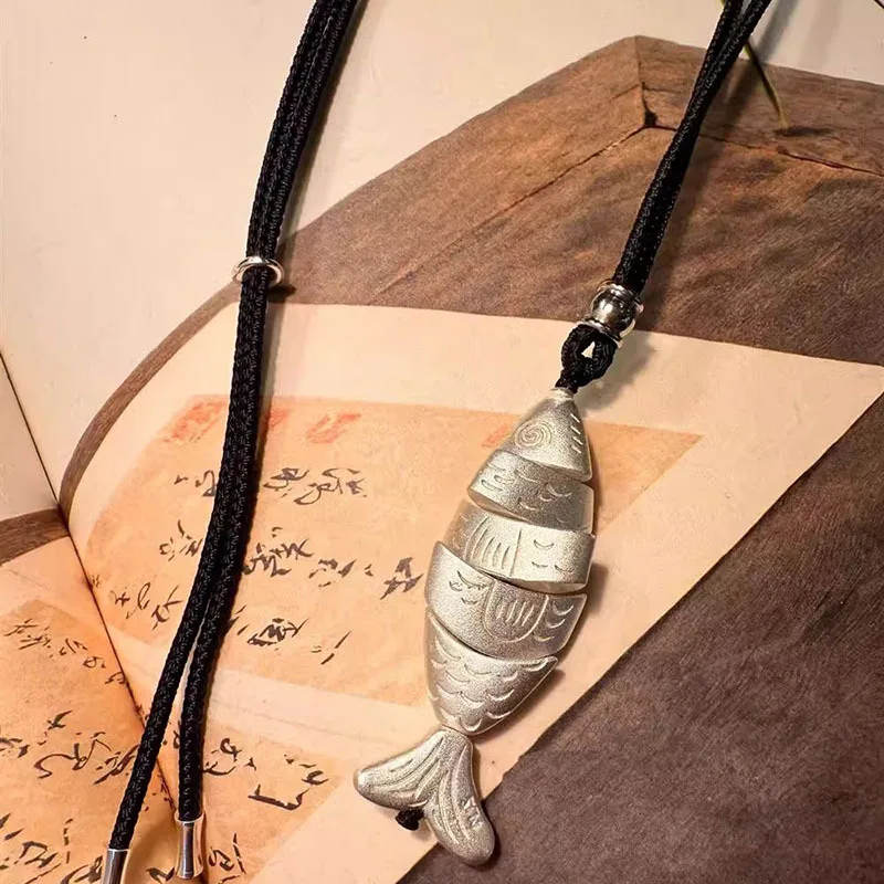 

Винтажное серебряное колье 925 пробы с резным узором в виде маленькой рыбки, уникальный дизайн, для женщин, подвеска, изысканные ювелирные украшения, подарок на банкет.