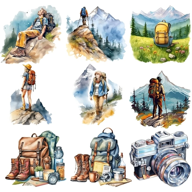 15CM Camping and mountain climbing camera Iron Sticker Patch For Clothing children T-shirts DIY Jacket Patch Cool Stickers
