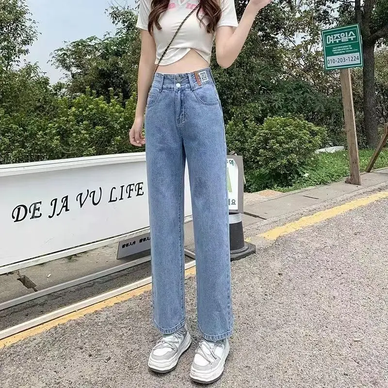 

Spring Autumn Women Clothing High Waist Jeans Wide Leg Korean Trendyol Loose Button Distressed Fashion Young All-match Trousers