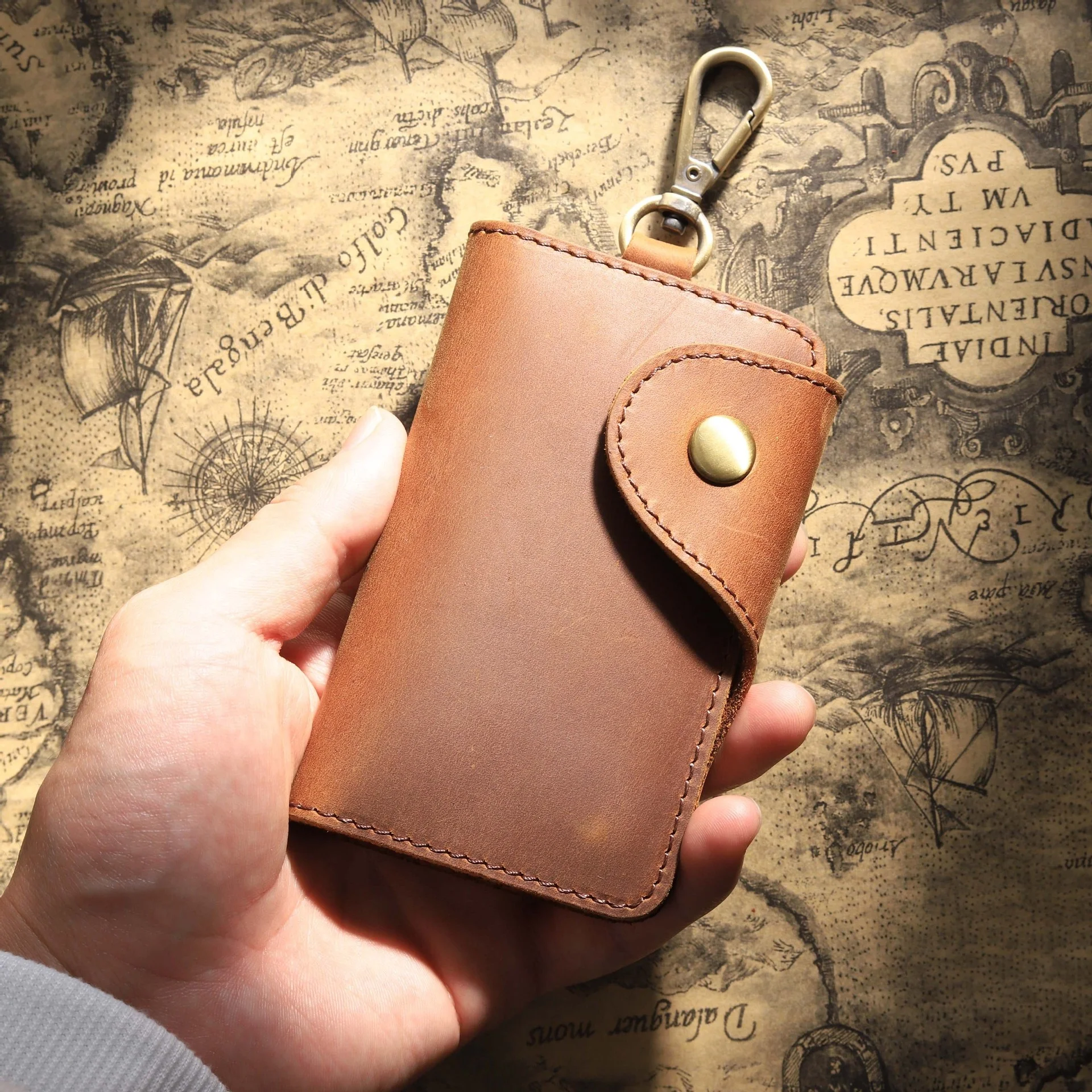 Top Layer Cowhide Key Case Business Men Key Storage Bag Retro Card Holder Portable Large Capacity Keychain Wholesale