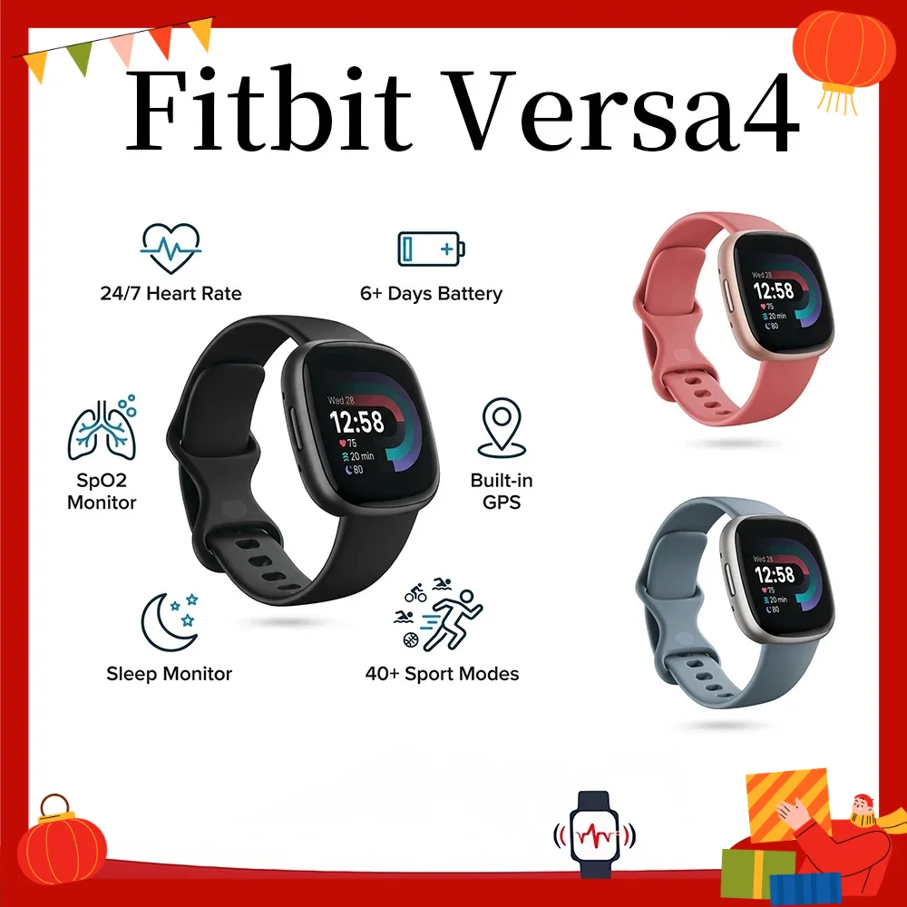 Fitbit Versa 4 Smartwatch GPS Fitness Tracker 24/7 Heart Rate SpO2 Sleep Monitor 50m Waterproof for Running Swimming Gym Outdoor