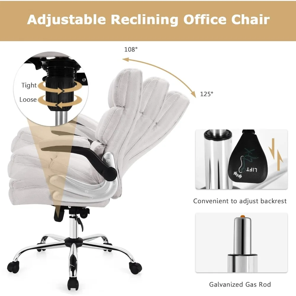 Silla de oficina ergonómica, silla de escritorio ejecutiva grande y alta con respaldo alto para ordenador, cómoda silla tapizada para oficina en casa