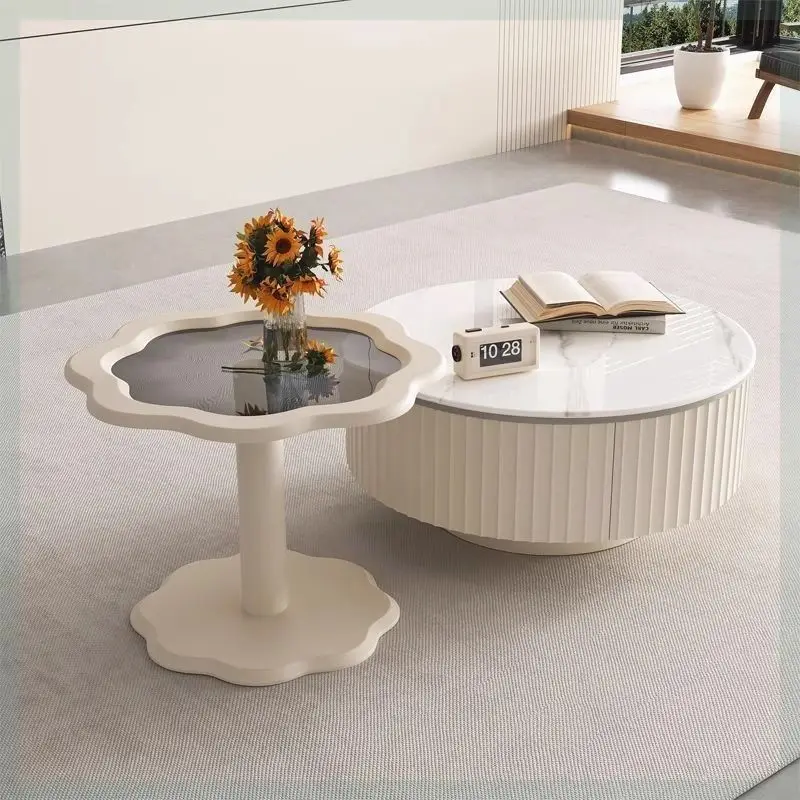 

Rotating Trendy Round Tech Stone Slab Coffee Table for Living Room, Small Household,