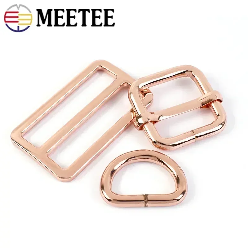 5Pcs RoseGold Bag Buckles Metal O D Ring Clip Clasp Tri Glide Slider Hook Backpack Belt Strap DIY Hardware Sewing Accessories