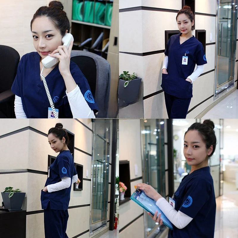 

Korean Style Short Sleeve Operating Room Isolation Gown Nurse Suit Separate Set Beauty Salon Surgical Uniform Women's Fashion