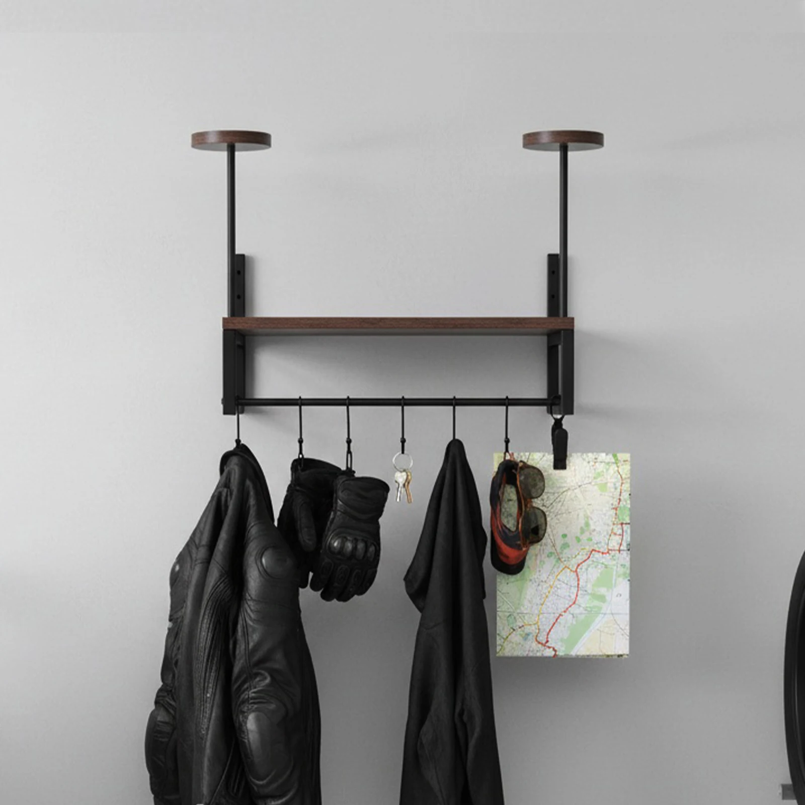 

Wooden Motorcycle Helmet Wall Mount With Hooks Sturdy Durable Storage Multipurpose Shelf Jacket Holders Kitchen Cabinet Shelf