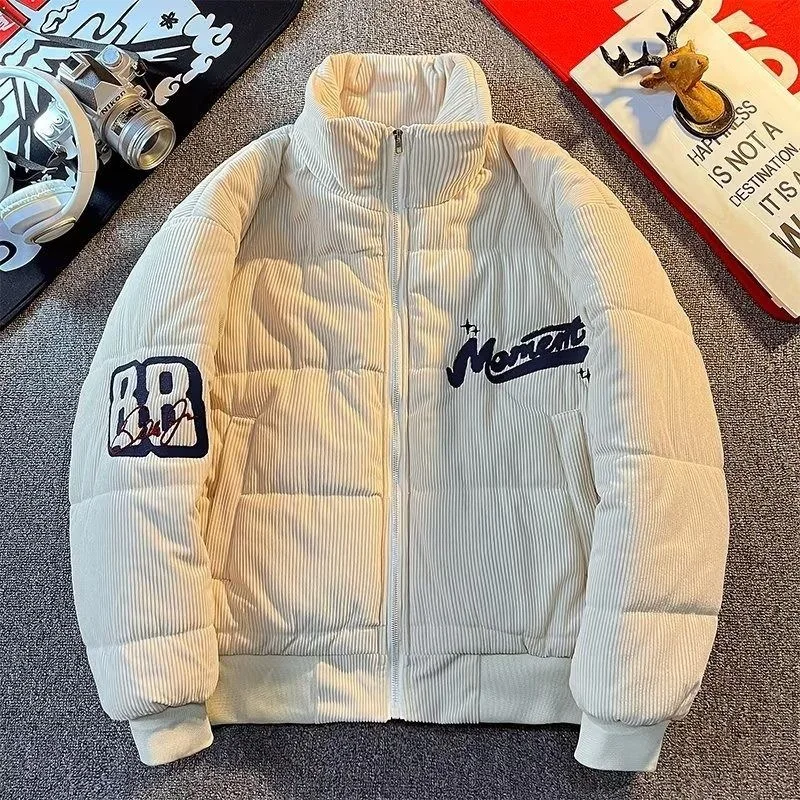 

Осень и зима, новая модная трендовая утолщенная теплая куртка на хлопковой подкладке с принтом, мужская повседневная свободная спортивная куртка больших размеров M-2XL