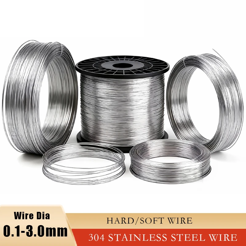 Diameter 0.1/0.2/0.3-3mm 304 Stainless Soft/hard Steel Wire Length 1/5/10/20/50m Single Strand Lashing Soft Iron Wire Rustproof