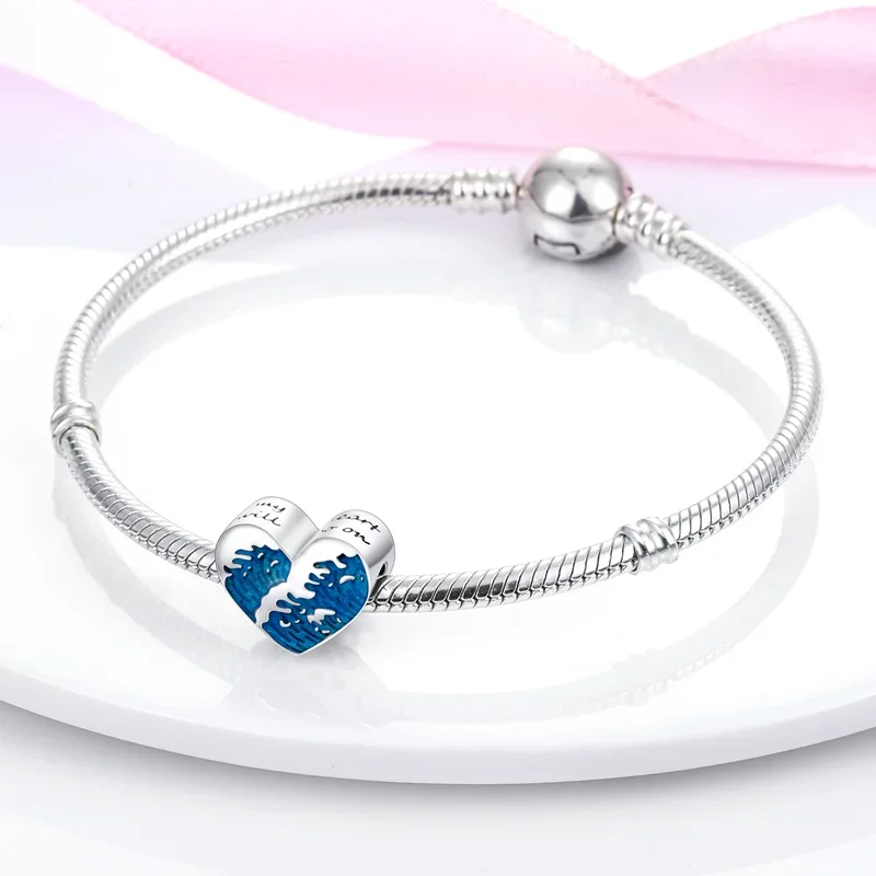 Charms Plata 925 Summer Marine Elements Sea Wave Heart Beads Fit Original 925 Bracelets Charms For Women Jewelry Making Gifts