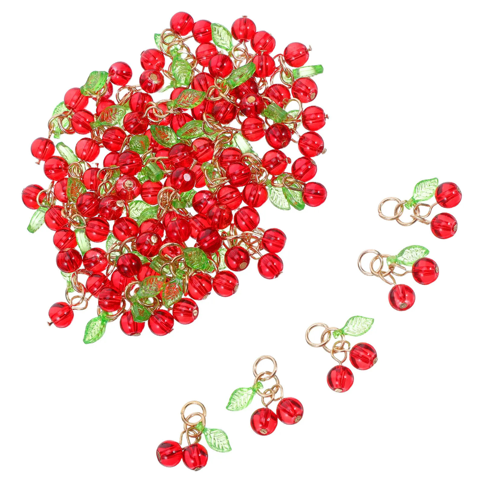 

50Pcs 3D Cherry Pendant Cute Plastic Fruit Charms for DIY Jewelry Making Red Cherry Beads Craft Supplies Necklace Earrings