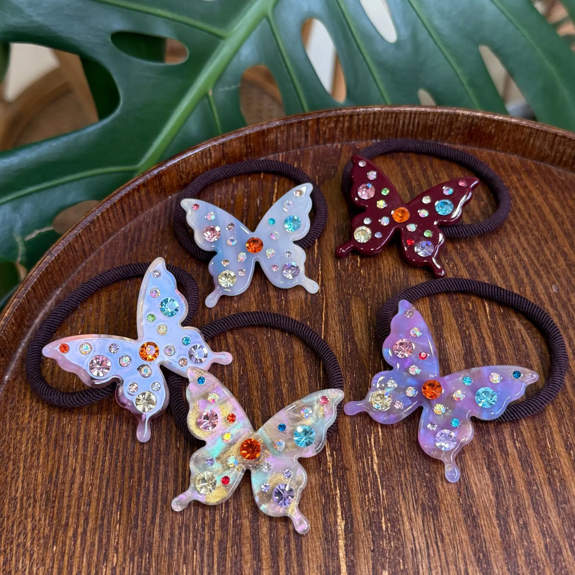 

1PC New Cute Crystal Zircon Butterfly Elastic Hair Bands Tie Women Children Kids Ponytail Hair Ring Rope