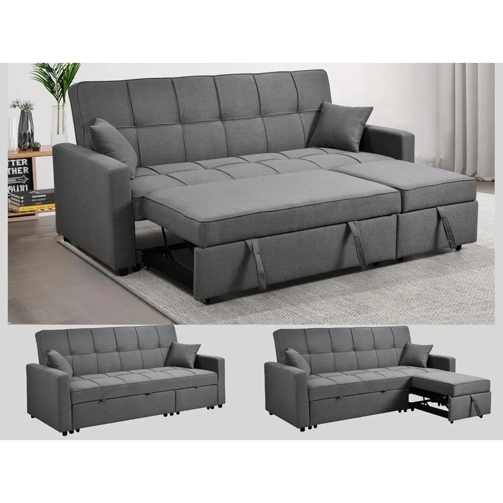 

82'' 3 Seats Queen Size Sleeper Couch with Pull Out Bed, Convertible Sofas with Adjustable Backrest, Couches with Pullout Chaise