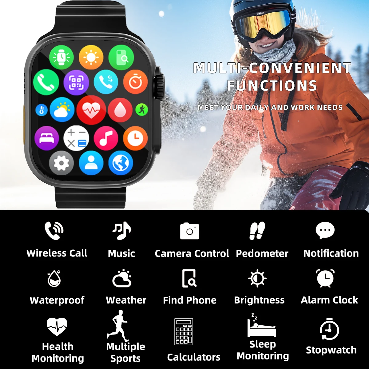 2.01'' Smart Watch with Message Answer Call Sleep Health Monitoring Sports Pedometer Information Alerts For iPhone Android