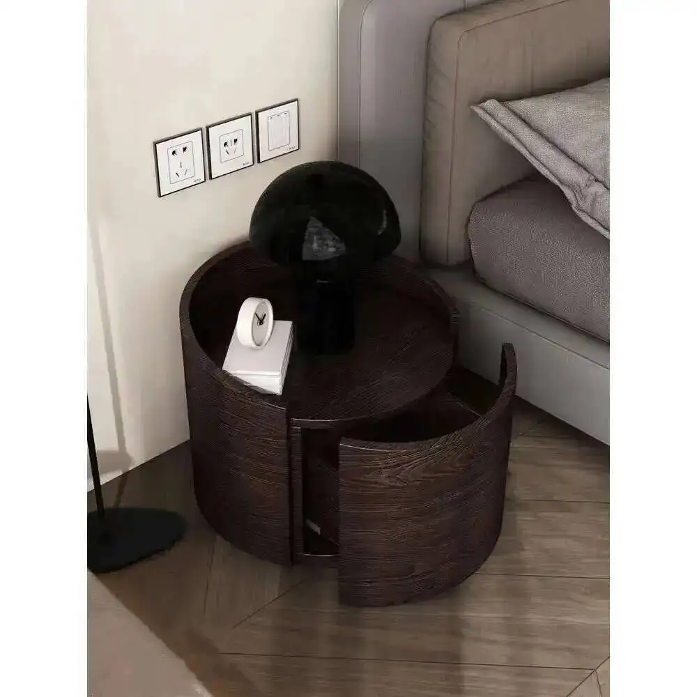 

Modern Nordic Bedside Cabinet Simple Bedroom Circular Creative Smoky Color Solid Wood Round Nightstand Storage Cabinet 50x46CM