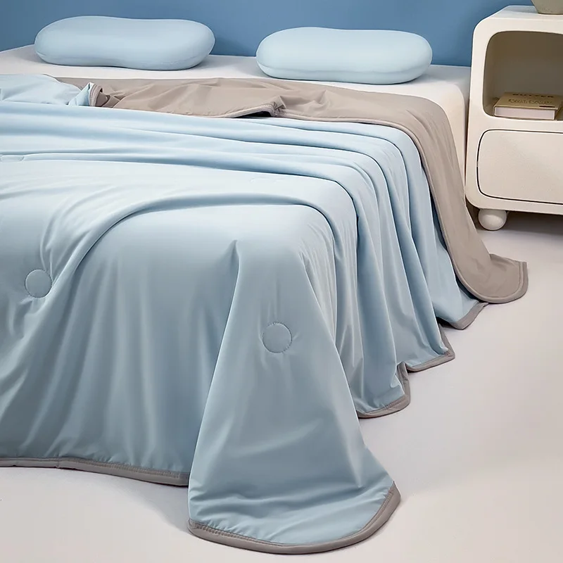 Class A Cool Silk Summer Blanket Solid Color Air Conditioner Quilt Single Double Ice Silk Thin Quilted Bed Cover For Home