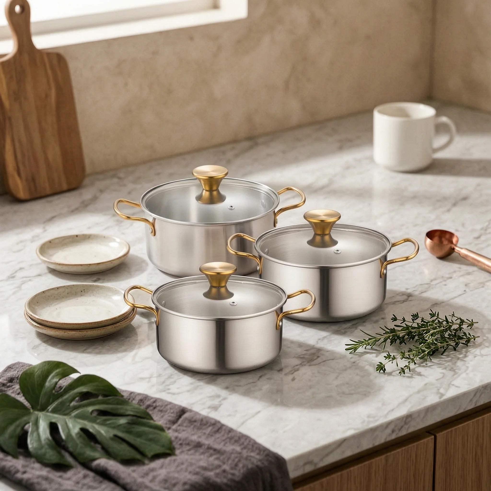 6 Pieces Soup Pot Set with Handles Induction Compatible Soup Pot Set Pots Easy to Maintain Tight-Fitting for Home Cooks, Kitchen