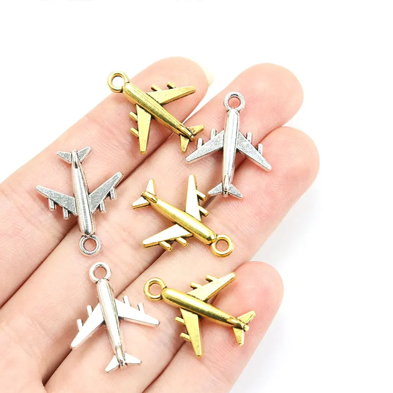 20pcs Aircraft Charms Airplane Antique Gold/Silver Color Alloy Earrings Pendant DIY Making Keyring Bracelet Necklace Accessories