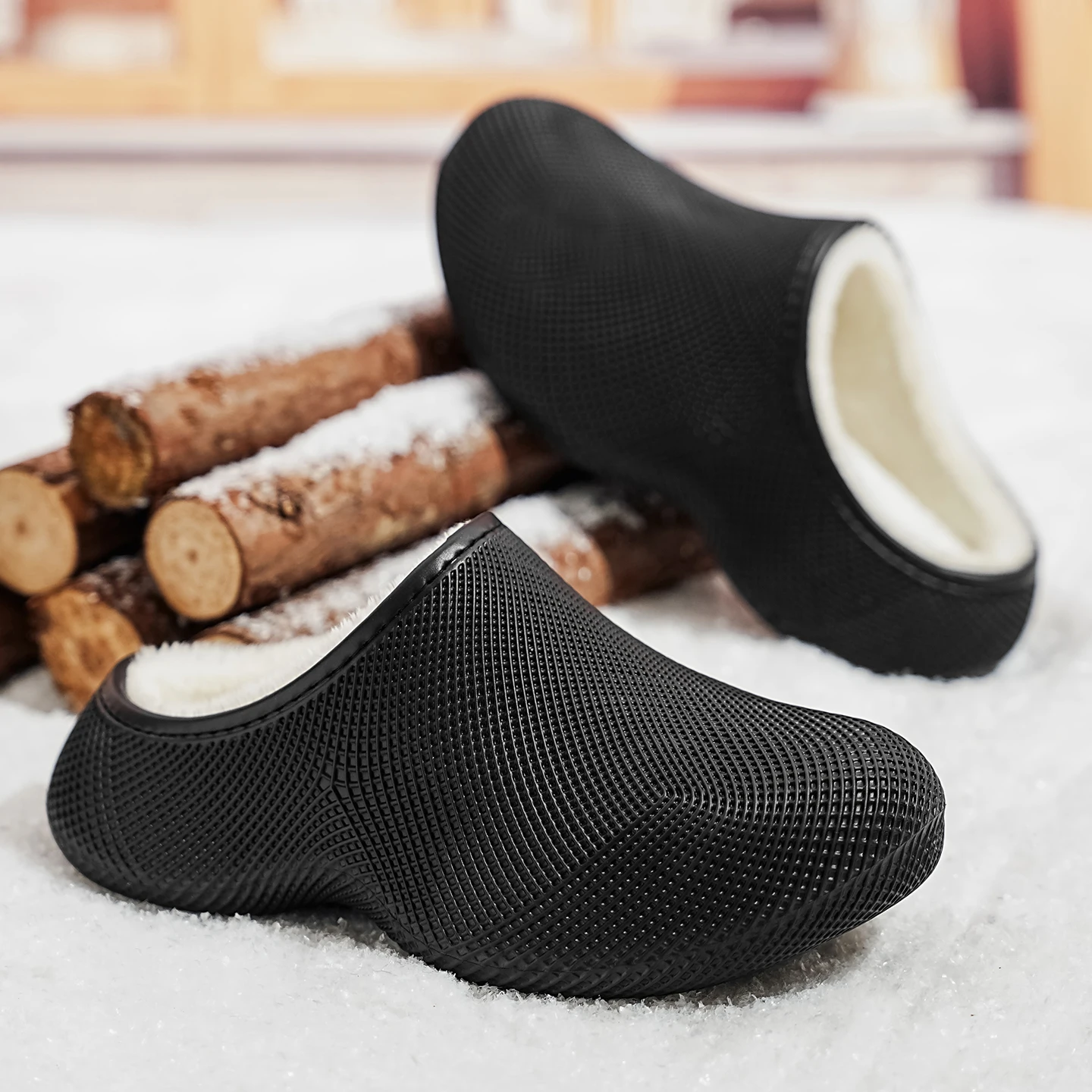 Men's & Women's Couple One‑Piece EVA Closed‑Toe Mule Slippers, Fleece‑Lined Thick Plush Lining, Thick‑Sole Anti‑Slip Warm House
