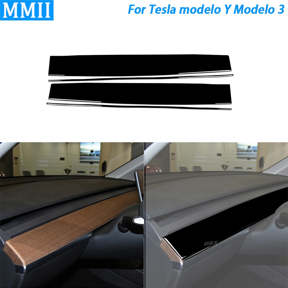 

For Tesla Model Y 2020+ Model 3 2017-2022 Piano Black Dashboard Central Control Panel Trim Strip Car Interior Decoration Sticker