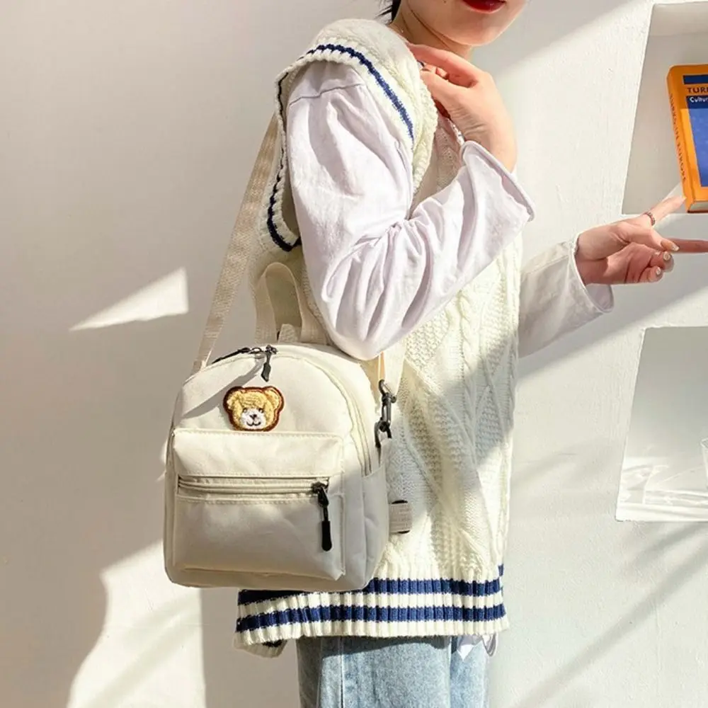 Portable Oxford Cloth Mini Backpack Zipper Cartoon Embroidered Bear Women's Backpack Adjustable Student Backpack Ladies
